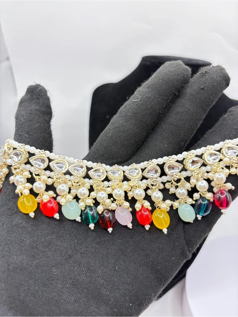 Kundan Desi Multicolor Pearl and Gold Beaded Choker Necklace
